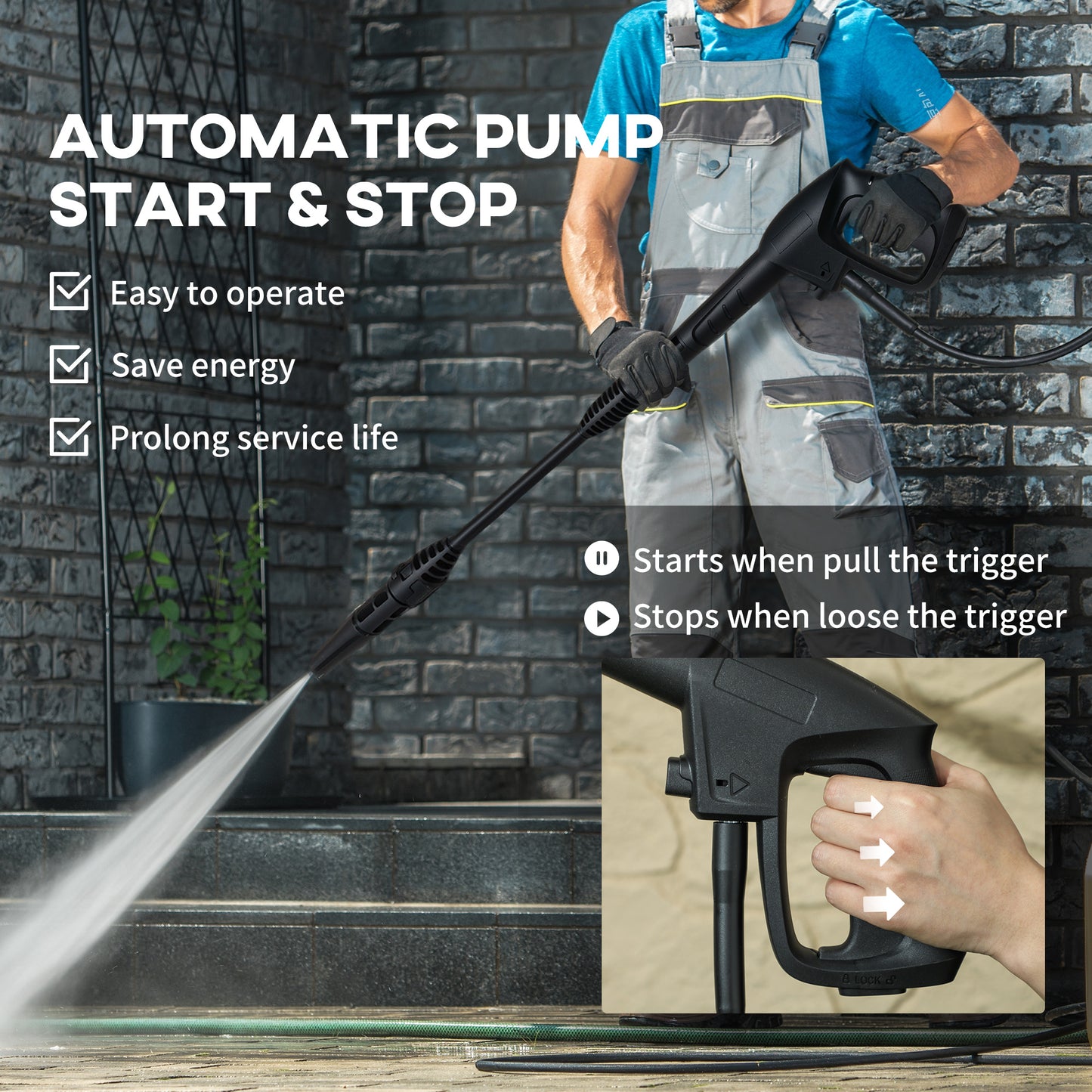 Durhand 1800W High Pressure Washer 150 Bar 510 LPH Flow 6M Hose Snow Foam Bottle For Car Garden Furniture Yellow