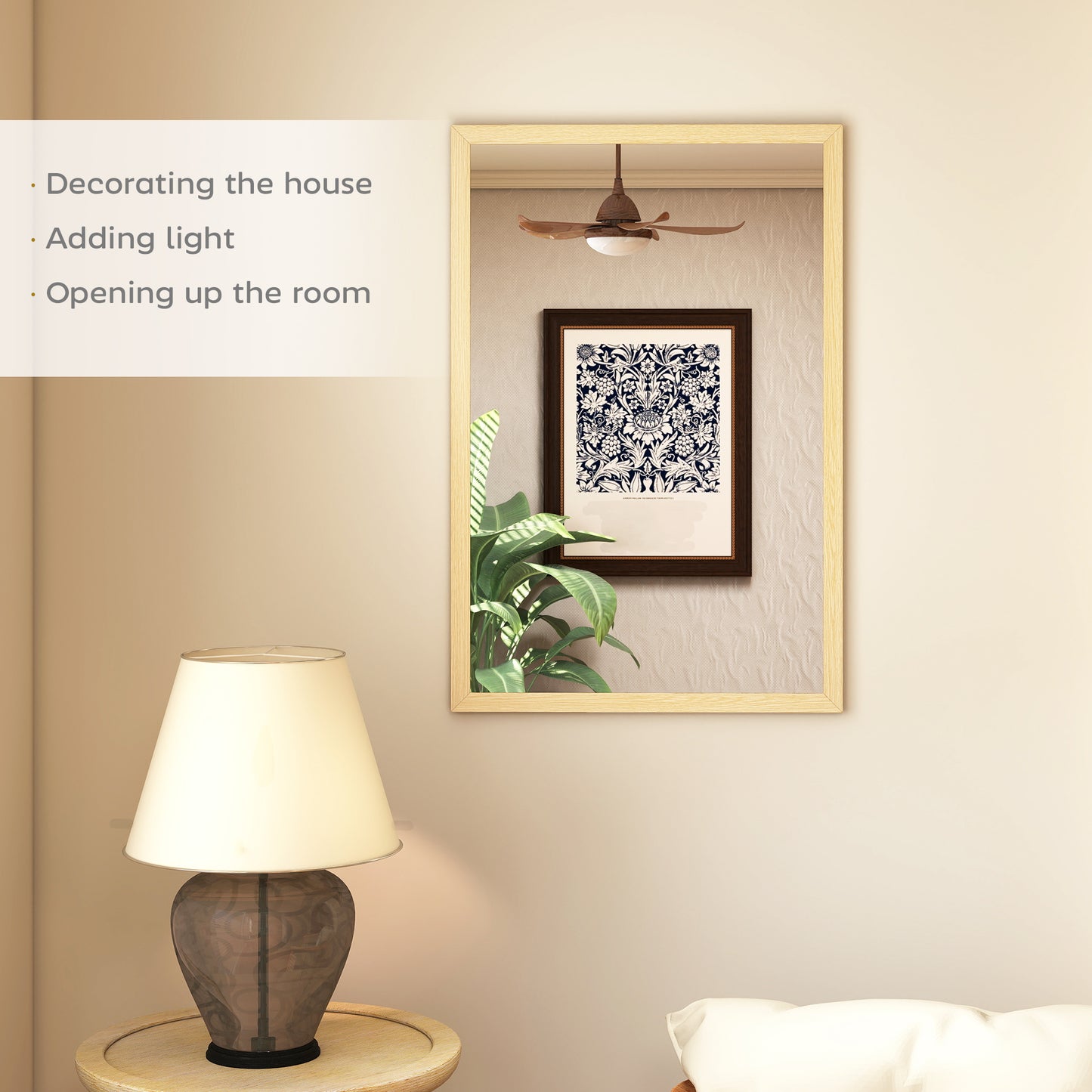 HOMCOM Wall Mounted Mirror 60 x 40 cm Natural Wood Finish for Bathroom Living Room Bedroom Hallway