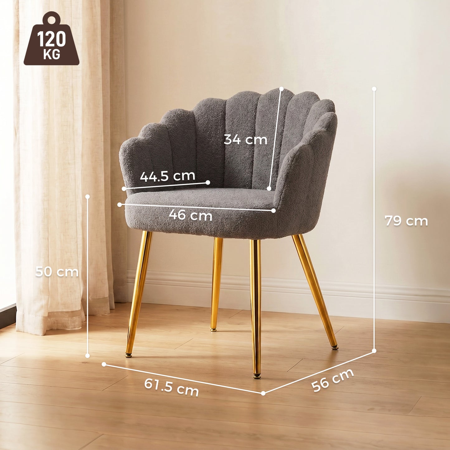 HOMCOM Petal Back Lounge Chair With Metal Legs For Living Room And Bedroom With Grey Finish