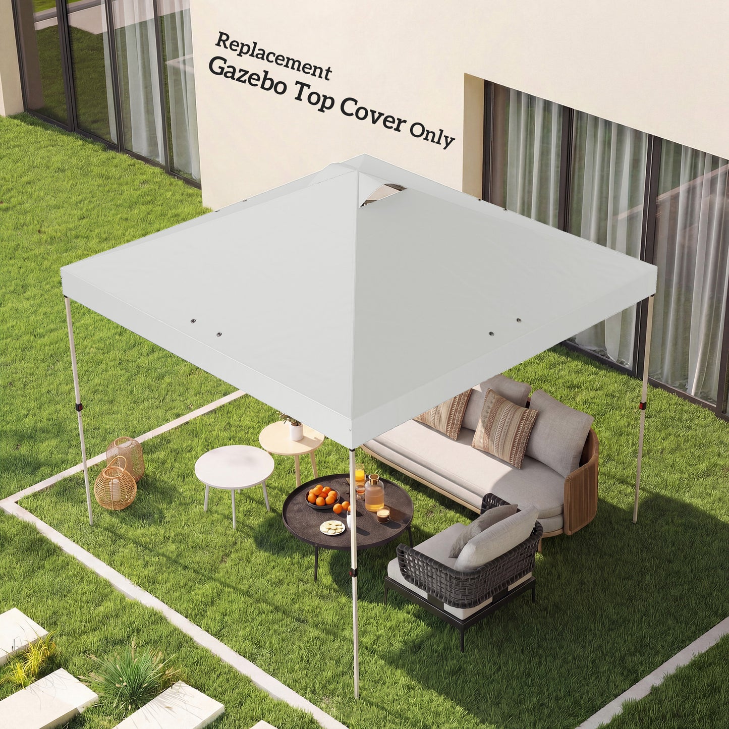 Outsunny Gazebo Roof Replacement UV50 Plus Waterproof Pop Up Canopy Cover With 8 Drainage Holes 3 X 3 M White