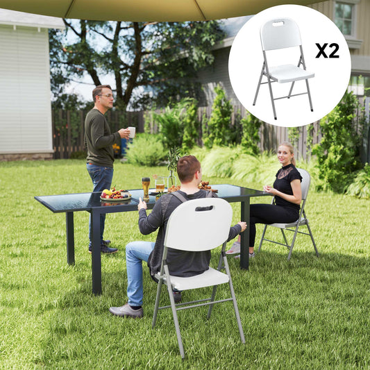 Outsunny Set Of Two Foldable Outdoor Chairs White Lightweight Powder Coated Steel Frame For Easy Carry And Storage
