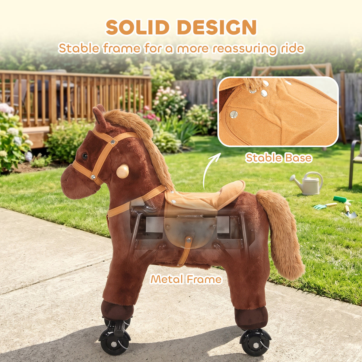 Aiplay Plush Rocking Horse For Kids With Sound Effects And Rolling Wheels
