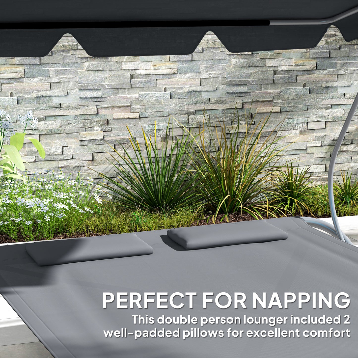 Outsunny Double Outdoor Bed With Adjustable Detachable Canopy Steel Frame And Wheels Light Grey