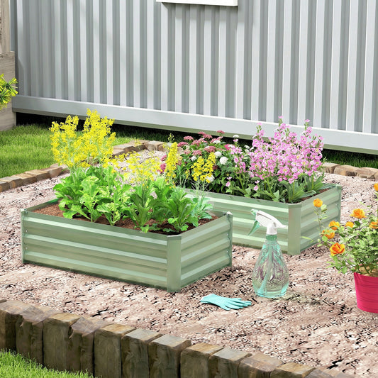 Outsunny Set Of Two 100 X 60cm Steel Planter Boxes Light Green For Outdoor Gardens Balconies And Raised Beds