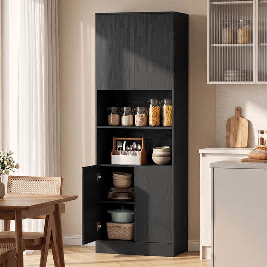 HOMCOM 170 cm Kitchen Pantry Cabinet Freestanding Storage Cabinet With Soft Close Hinges Black Wood Effect