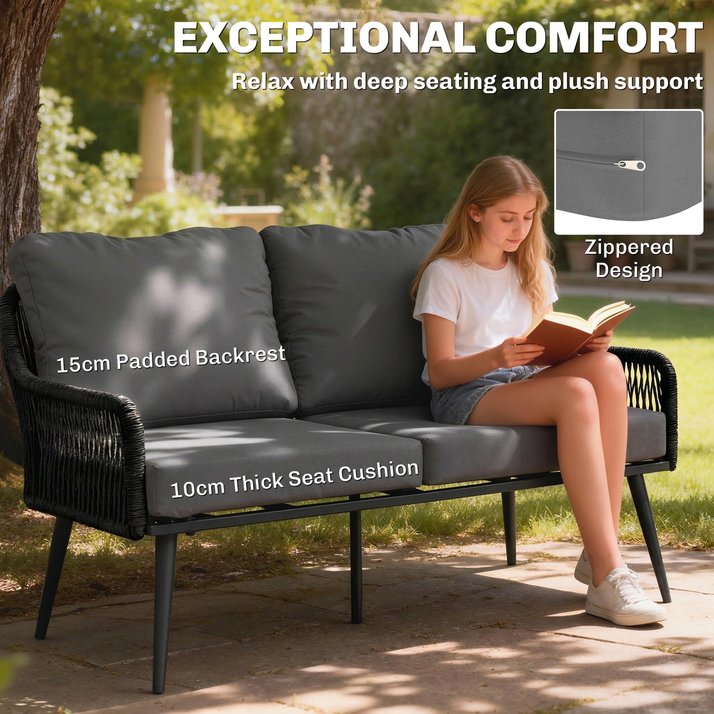 Outsunny Rattan Garden Furniture Set 4 Piece Outdoor Patio Set With Tempered Glass Table And Cushioned Chairs