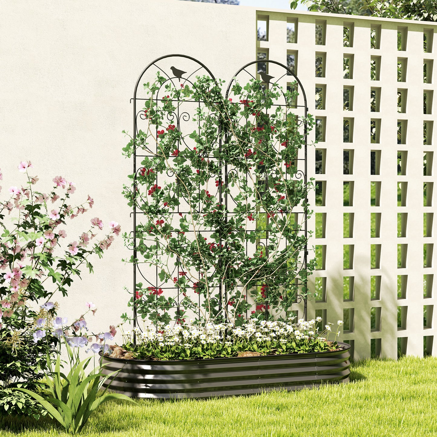 Outsunny Set Of 2 Garden Trellis Panels For Climbing Plants 180 X 50cm Weather Resistant Powder Coated Metal