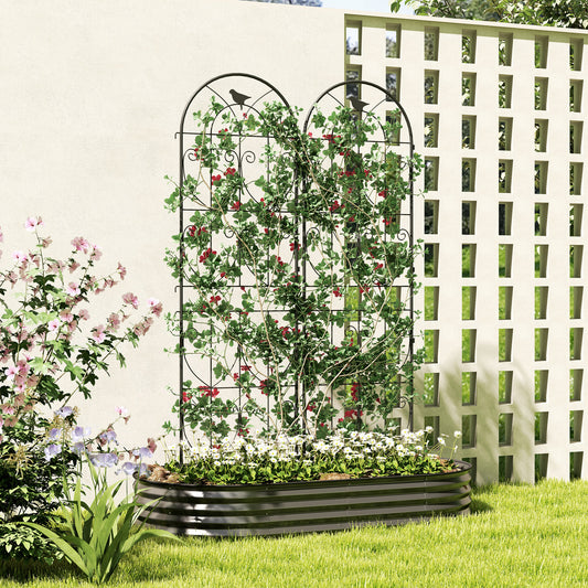 Outsunny Set Of 2 Garden Trellis Panels For Climbing Plants 180 X 50cm Weather Resistant Powder Coated Metal