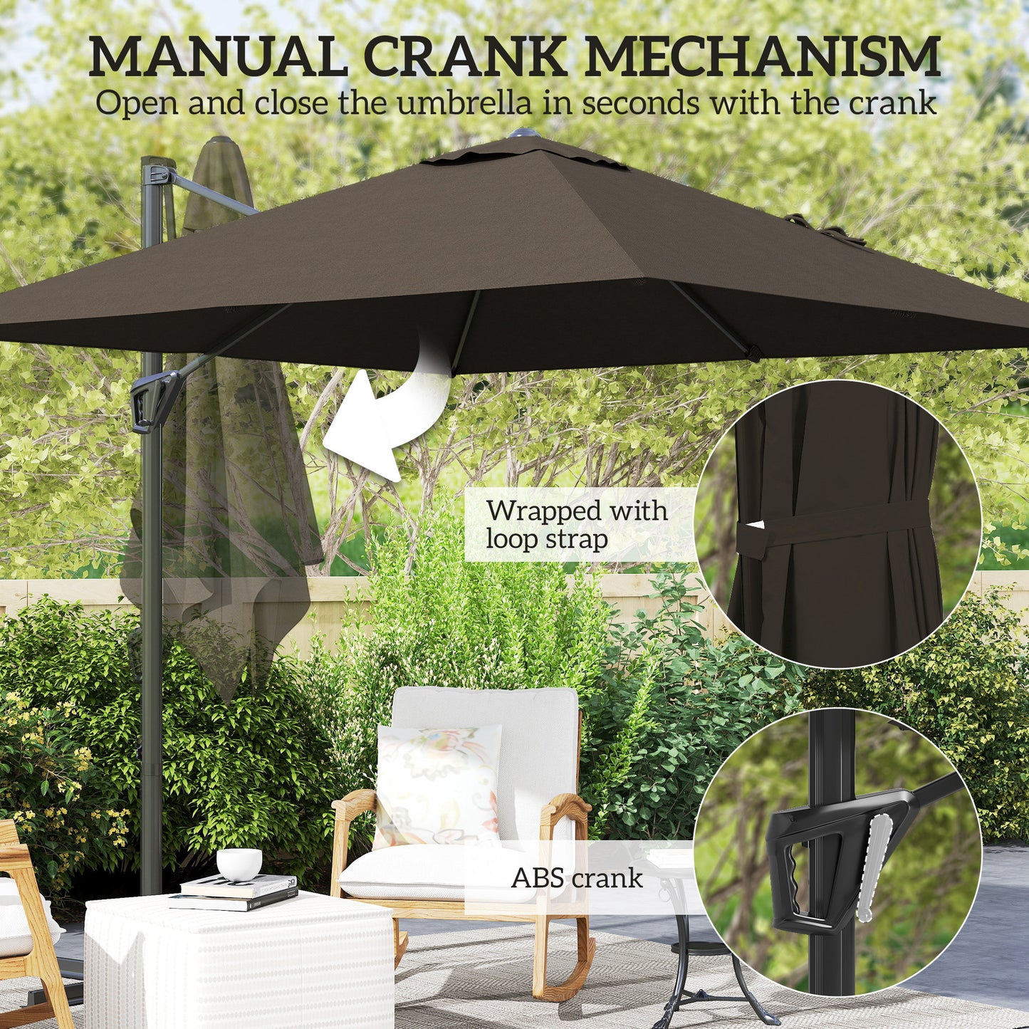 Outsunny Patio Offset Parasol Umbrella With Base Included Tan Aluminium Pole Five Position Adjustable 360 Movement