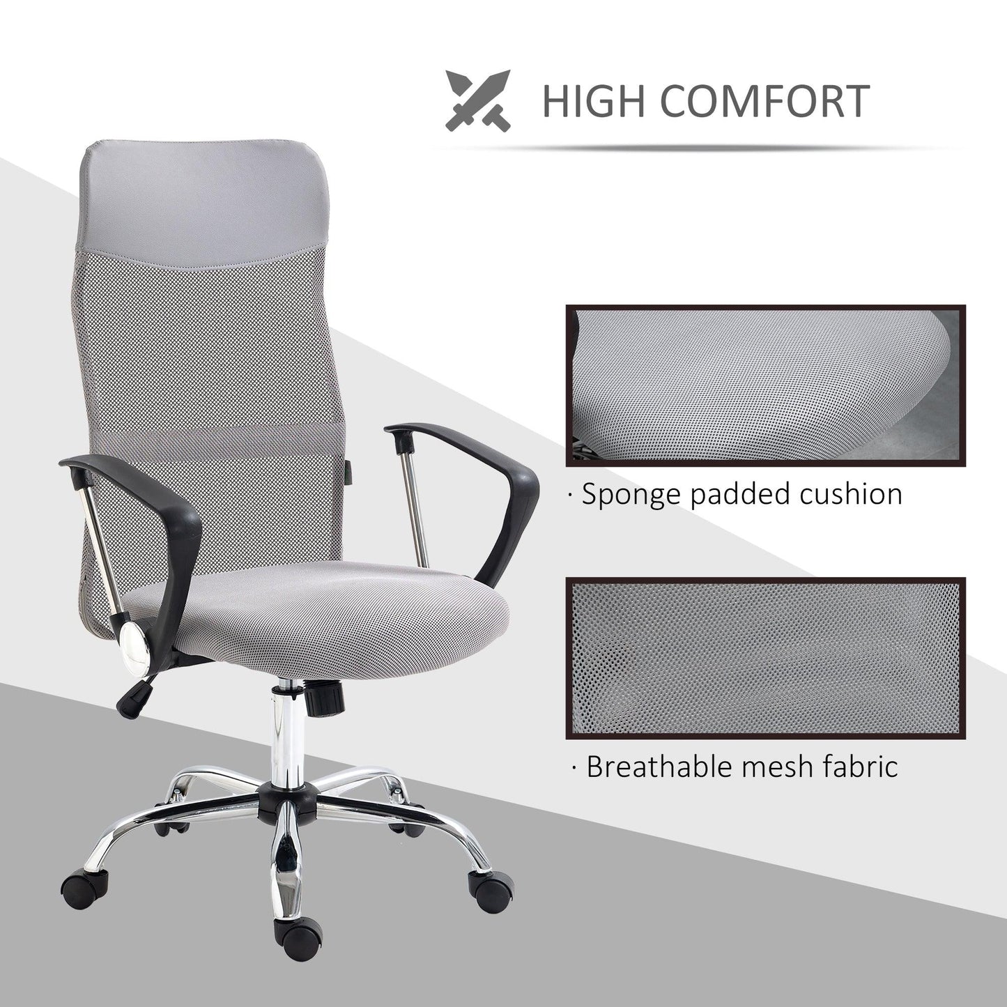 Vinsetto Ergonomic Mesh Office Chair, Adjustable Height, Tilt Function, Light Grey - 50 characters - ALL4U RETAILER LTD