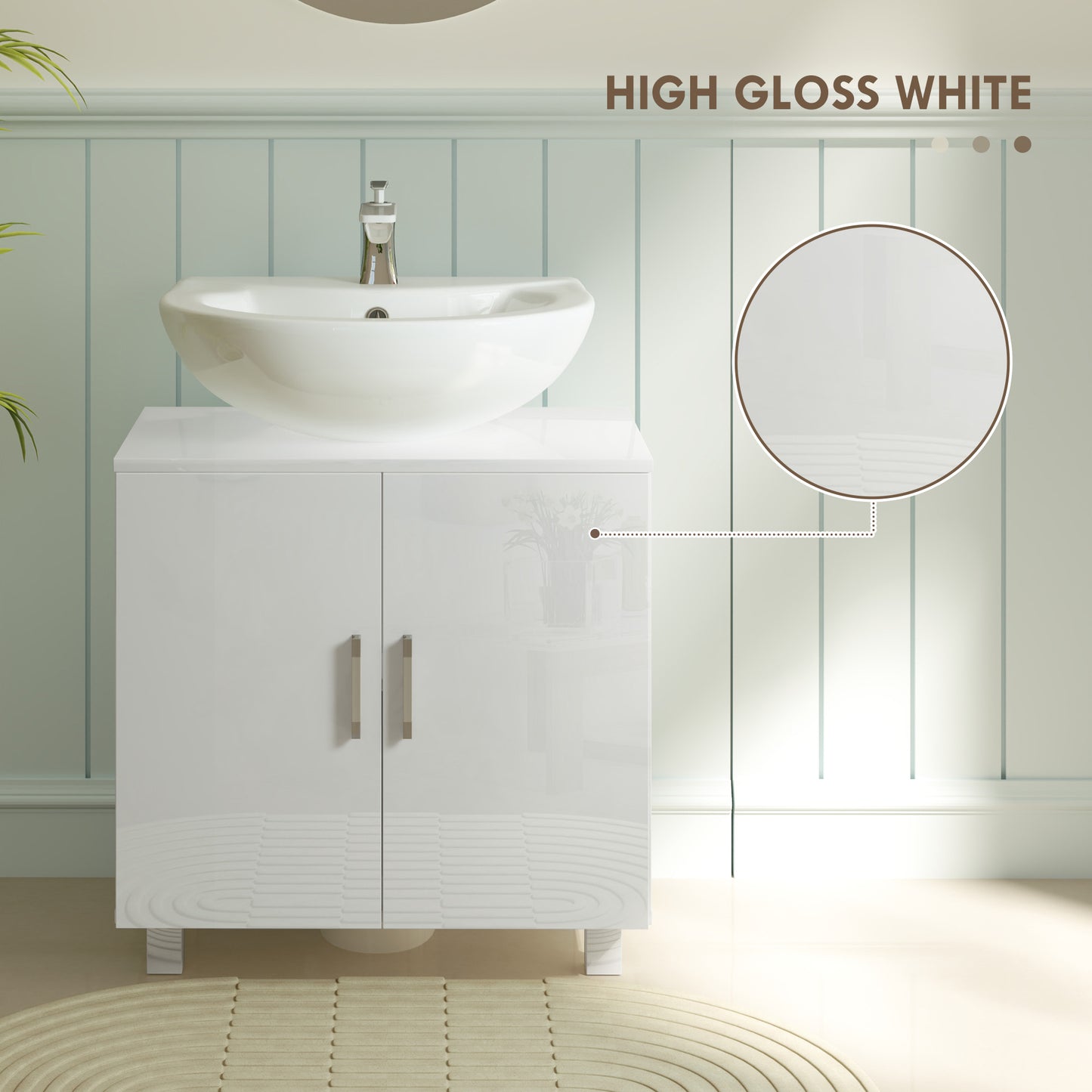 HOMCOM Under Sink Cabinet For Bathroom Basin Or Pedestal High Gloss White With Middle Shelf