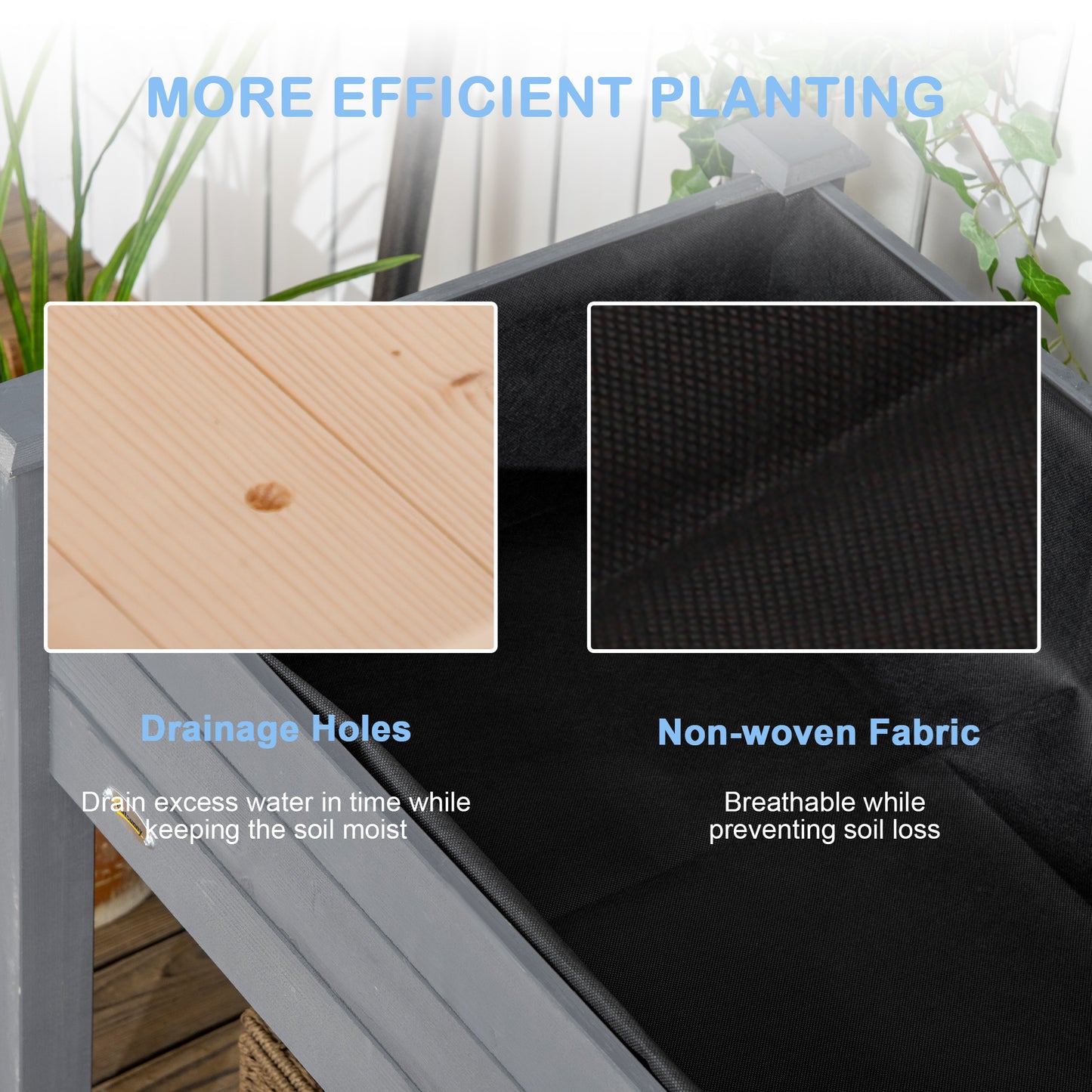 Outsunny Raised Bed For Garden Wooden Elevated Planter Box With Bed Liner For Flower Vegetable Herb Dark Grey