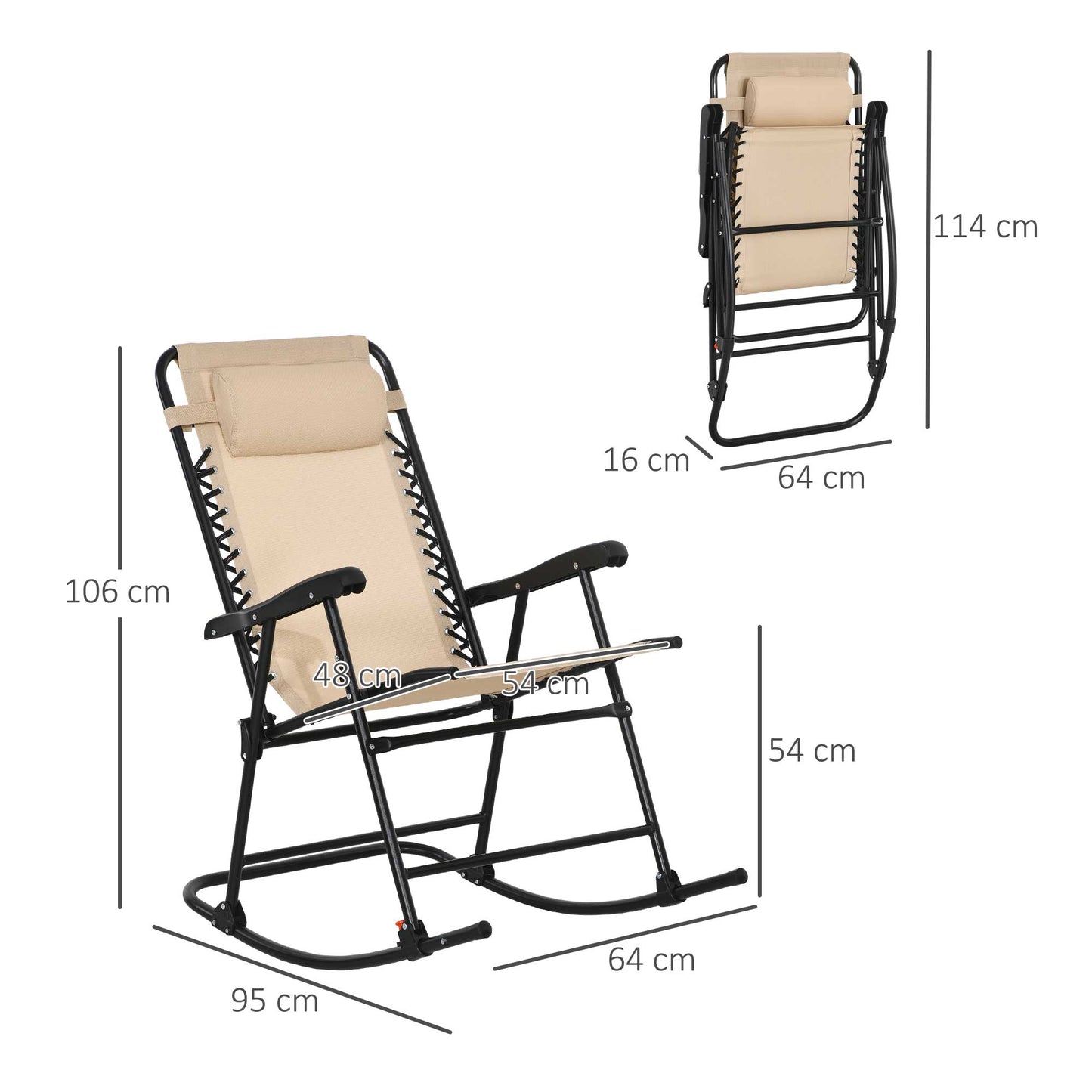 Outsunny Portable Beige Zero Gravity Rocking Chair with Ergonomic Design and Headrest for Outdoor Relaxation - ALL4U RETAILER LTD