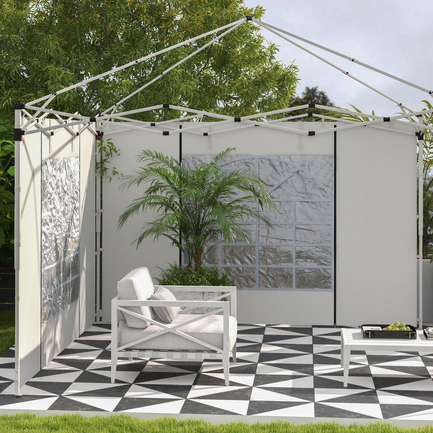 Outsunny Gazebo Side Panels, 2 Pack Sides Replacement, for 3x3(m) or 3x6m Pop Up Gazebo, with Windows and Doors, White - ALL4U RETAILER LTD