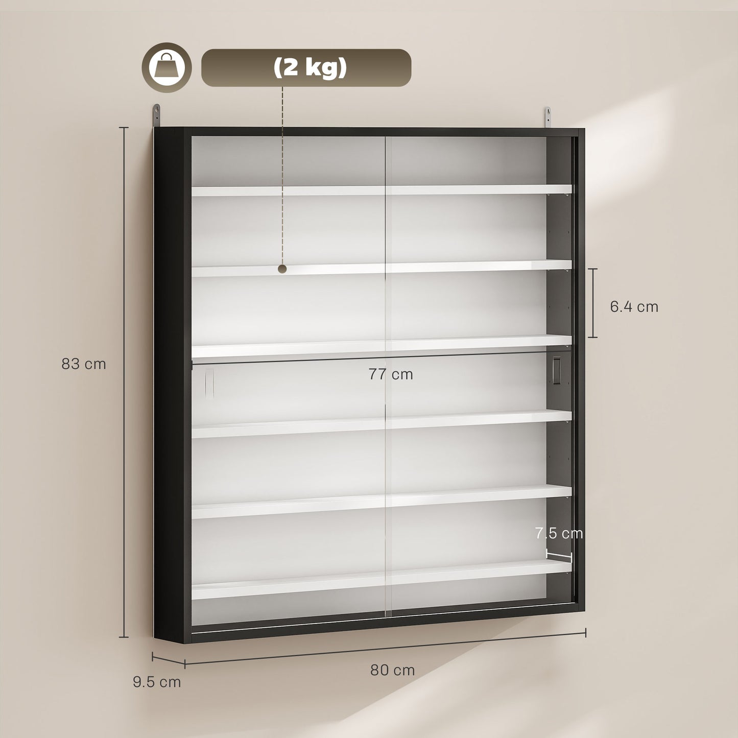 HOMCOM Six Shelf Display Cabinet With Glass Doors Black And White Ideal For Decor And Storage