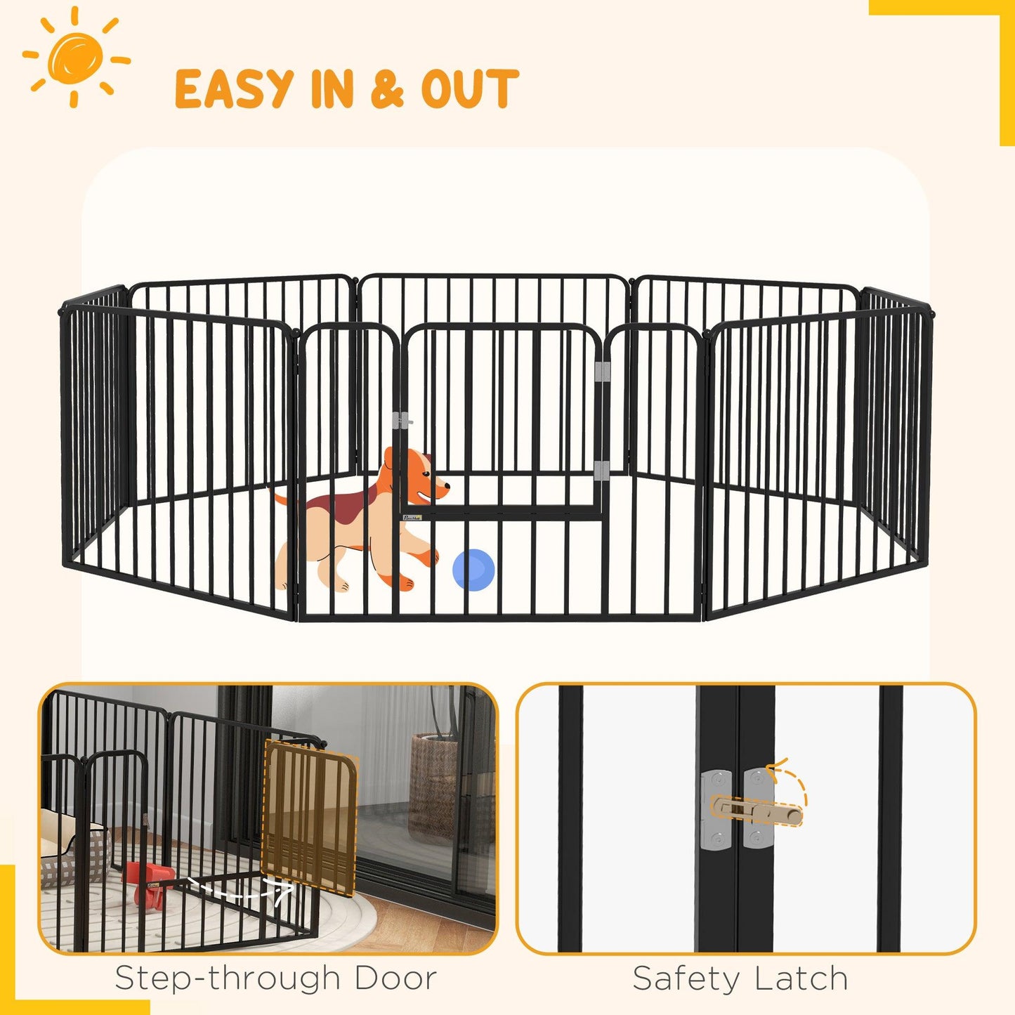 PawHut 8 Panels Heavy Duty Dog Pen, 60cm Height Pet Playpen for Indoor Outdoor, Small Dogs - ALL4U RETAILER LTD