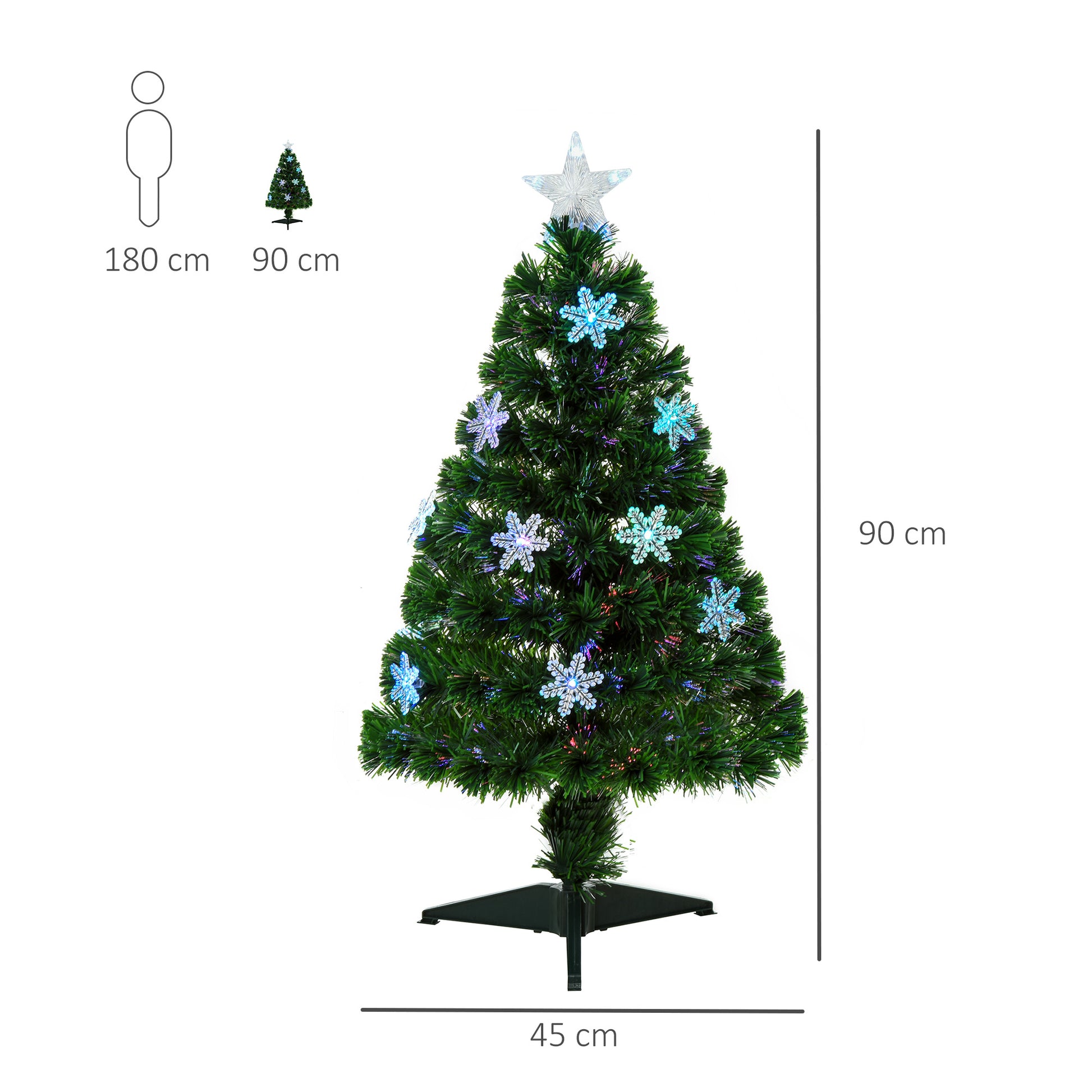 HOMCOM 3ft LED Fibre Optic Christmas Tree with Snowflakes - Green 90cm - ALL4U RETAILER LTD