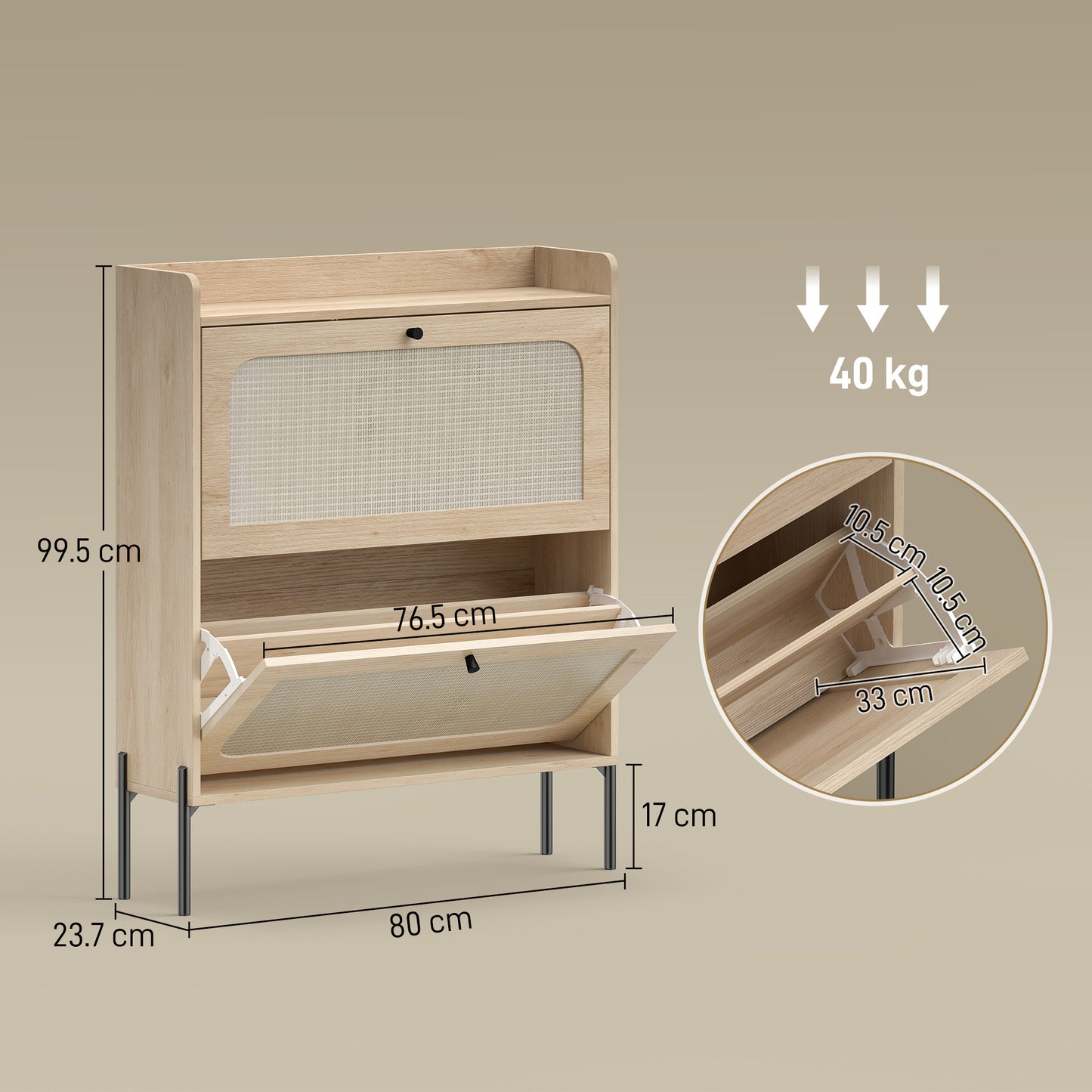 HOMCOM Shoe Cabinet With 2 Flip Drawers For Narrow Spaces Boho Oak Finish 12 To 16 Pairs Storage