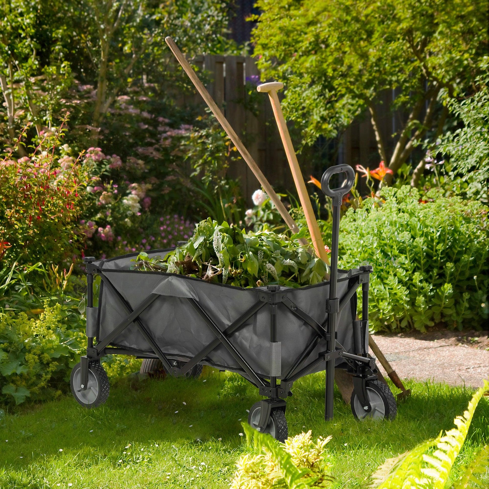 Outsunny Folding Wagon Garden Cart Collapsible Camping Trolley for Outdoor - ALL4U RETAILER LTD