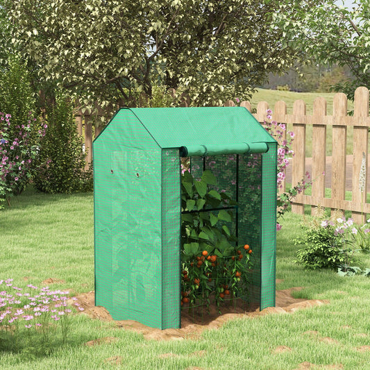 Outsunny 2-Room Green House, Mini Greenhouse with 2 Roll-up Doors, Vent Holes and Reinforced Cover, 100 x 80 x 150cm - ALL4U RETAILER LTD