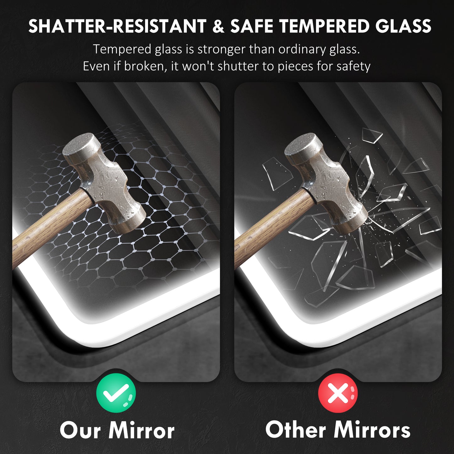 HOMCOM 70 x 50cm LED Bathroom Mirror With Bluetooth Demister Pad Adjustable Brightness Silver Tone