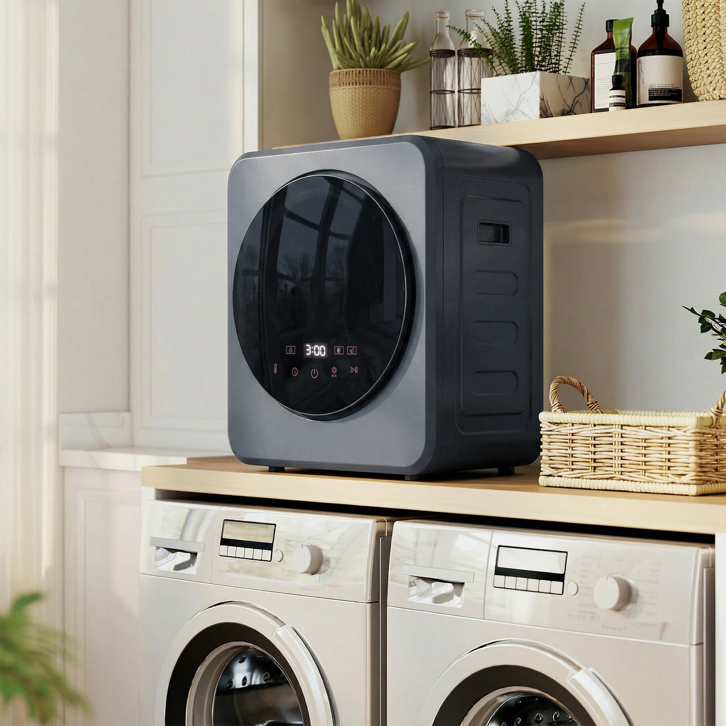 HOMCOM 4kg Vented Tumble Dryer With Stainless Steel Drum 800W Compact Front Freestanding Grey Sterilising Cycle