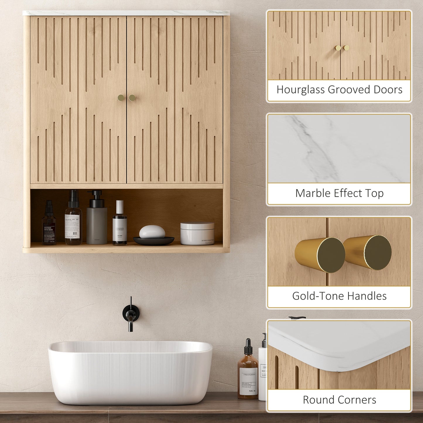 HOMCOM Bathroom Wall Cabinet With Adjustable Shelf Oak Finish For Space Saving Bathroom Organization