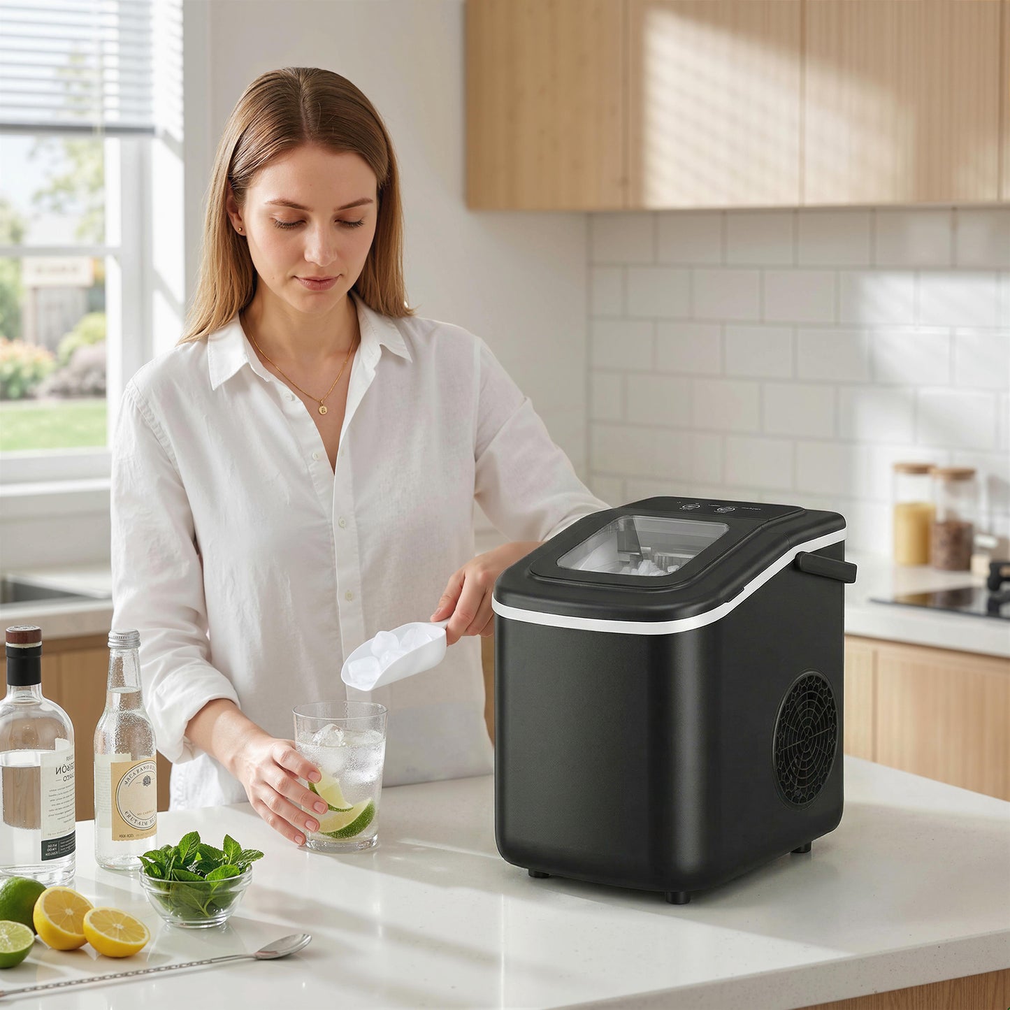 HOMCOM Countertop Ice Maker Machine 9 Cubes In 7 Minutes Portable Ice Maker With Scoop And Basket Two Sizes Black