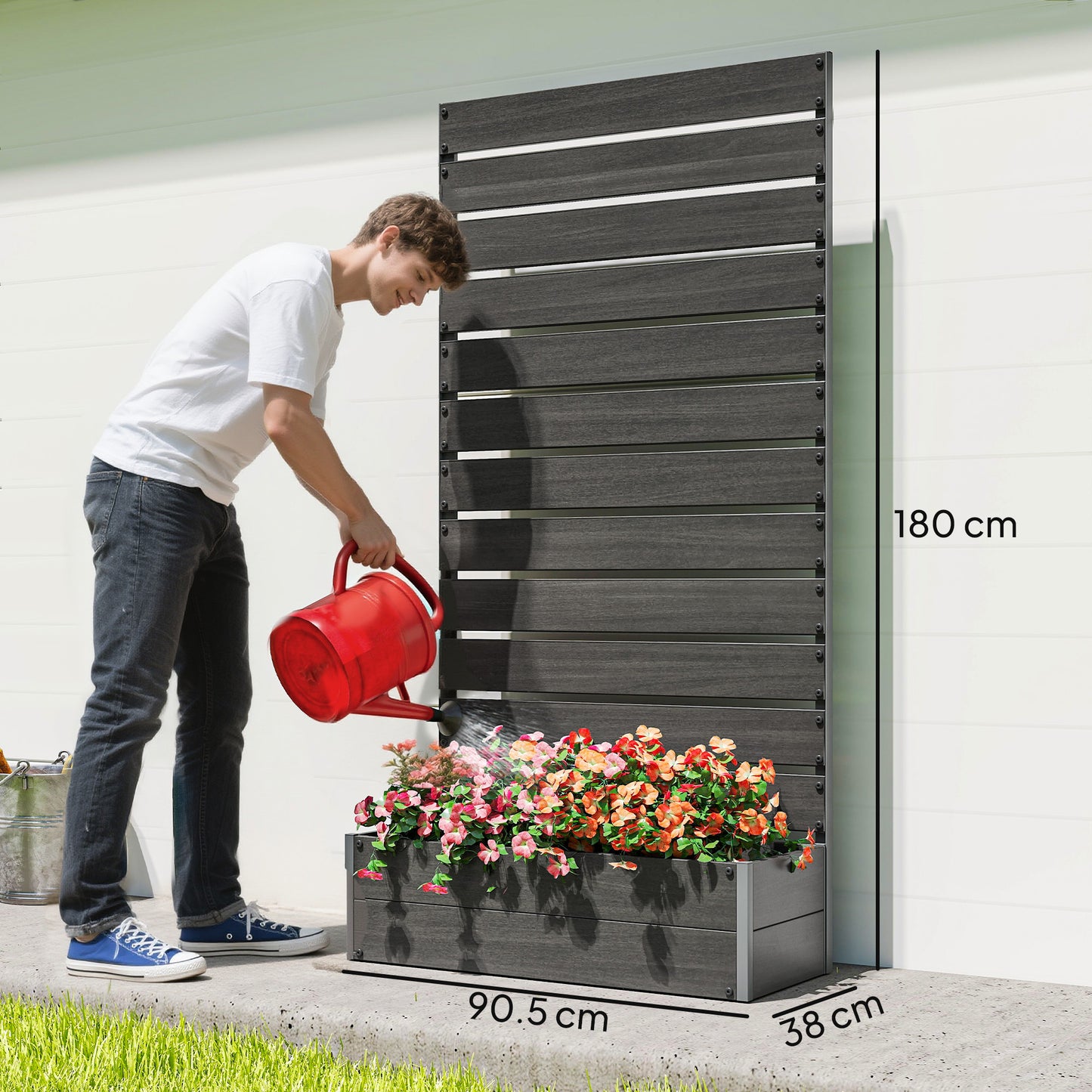 Outsunny Raised Garden Bed With Trellis For Climbing Plants Privacy Screen Black