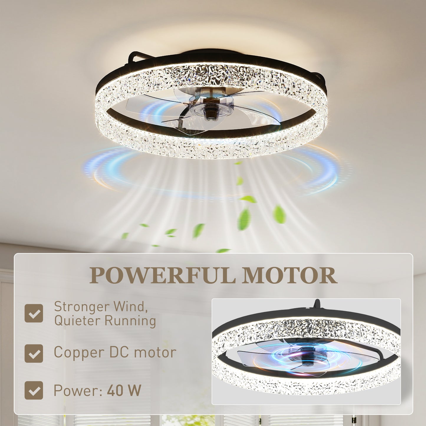 HOMCOM Ceiling Fan With Lights Dimmable LED Mount Ceiling Fan Light With Remote App Control For Bedroom Black