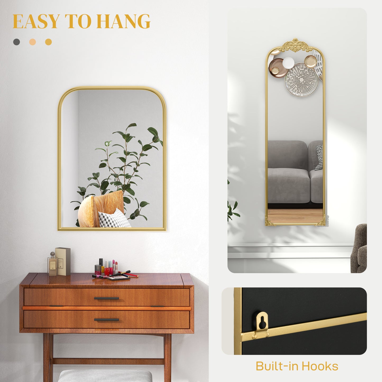 HOMCOM Wall Mirror Baroque Decorative Mirror With Metal Gold Tone Frame 60 By 87 Cm For Bedroom And Living Room
