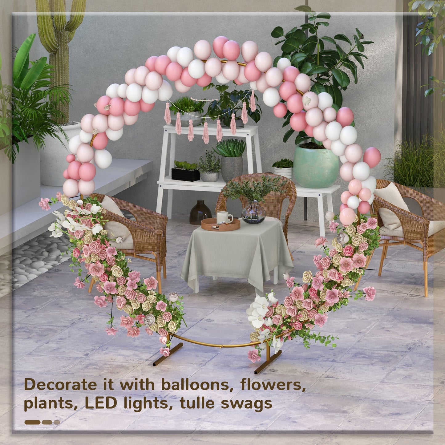 Outsunny 222cm Gold Tone Backdrop Stand Wedding Arch for Outdoor Garden Parties Bridal Shower Ceremony