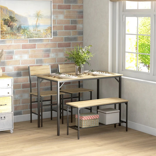 HOMCOM Four-Piece Dining Set with Table, Chairs, and Bench - Modern Kitchen Furniture for Small Spaces - ALL4U RETAILER LTD