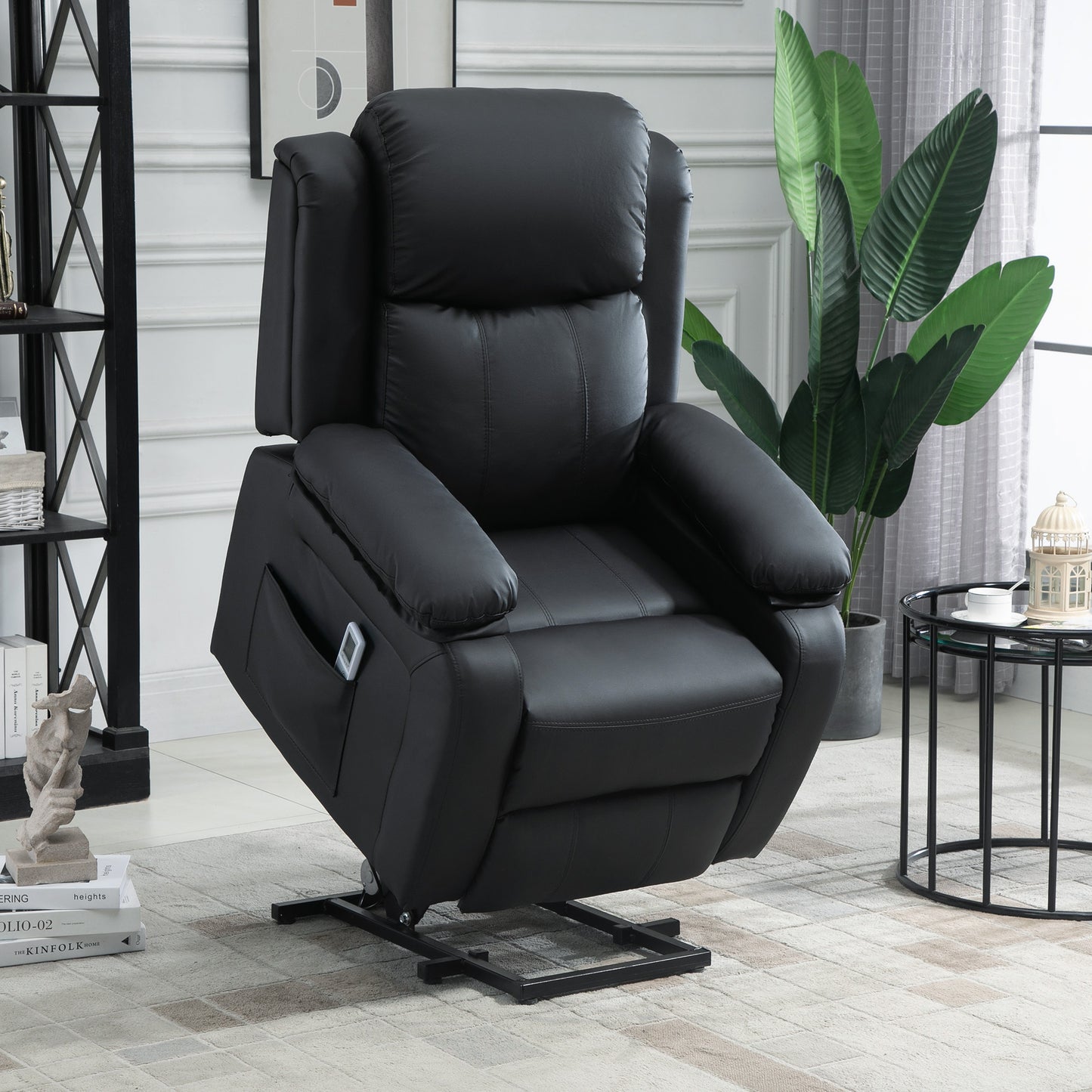 HOMCOM Power Lift Chair Riser And Recliner With Vibration Massage PU Leather Motorized For Elderly Black