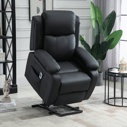 HOMCOM Power Lift Chair Riser And Recliner With Vibration Massage PU Leather Motorized For Elderly Black