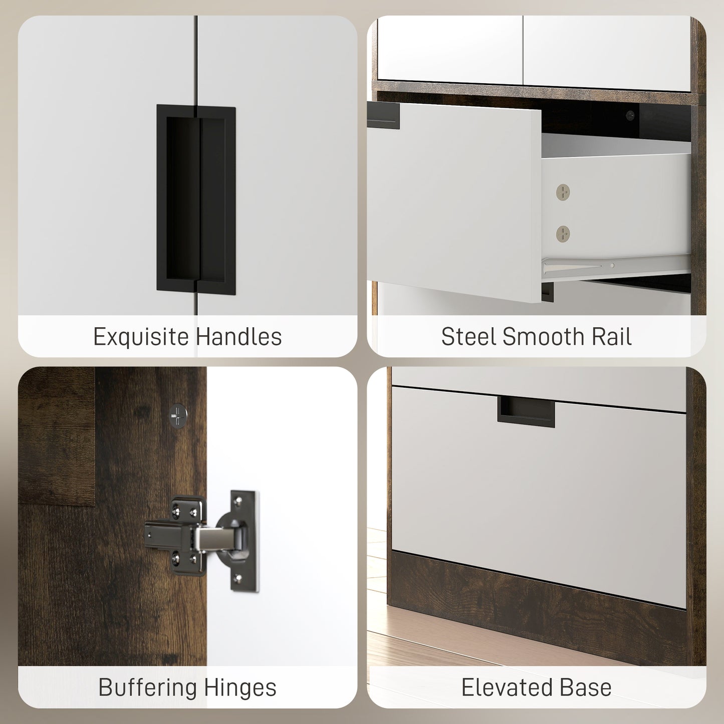HOMCOM Modern Clothes Storage Cupboard With Hanging Rod 2 Doors 3 Drawers Rustic Brown And White Wardrobe