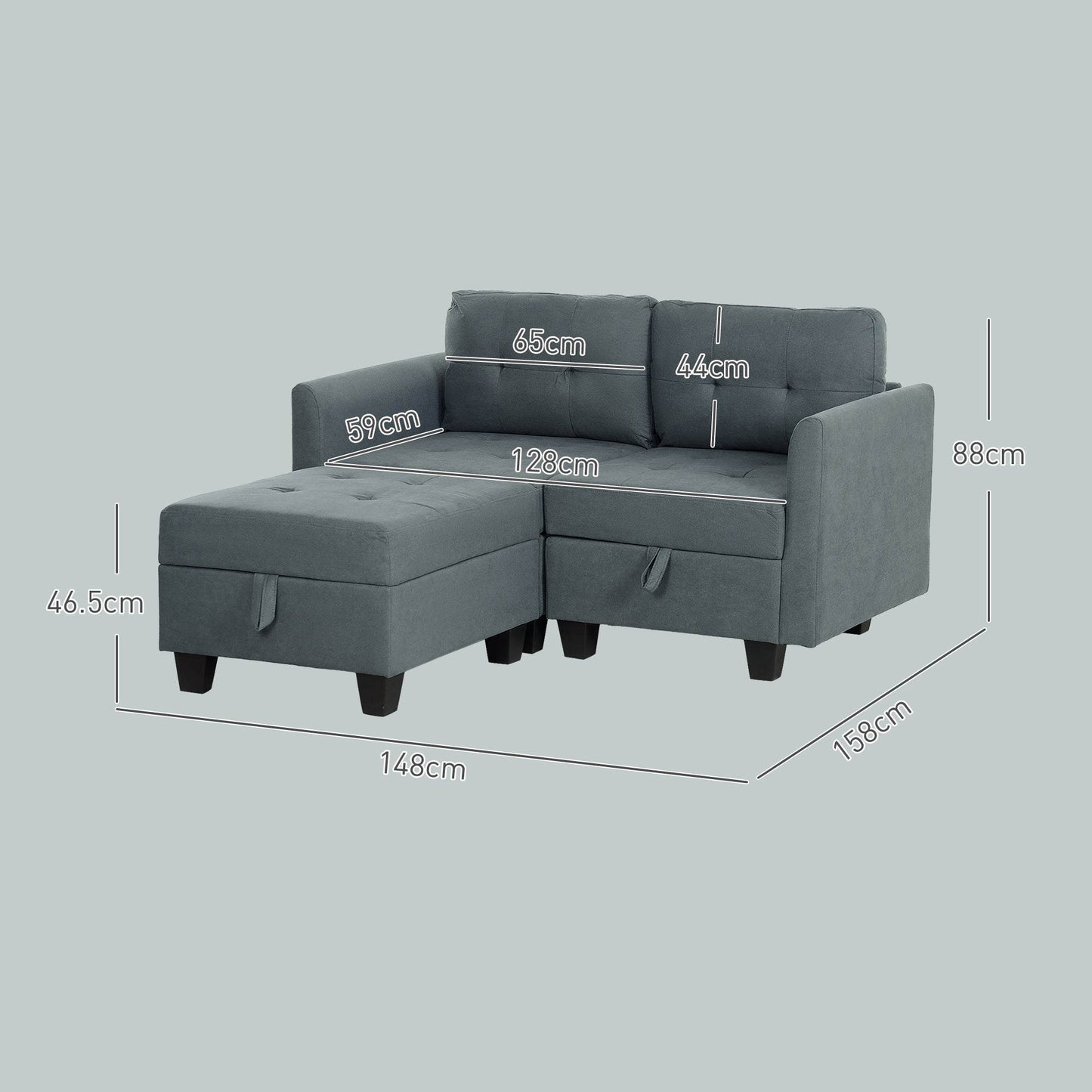 HOMCOM Modular Dark Grey 'L' Shape Sofa with Storage Solutions - ALL4U RETAILER LTD