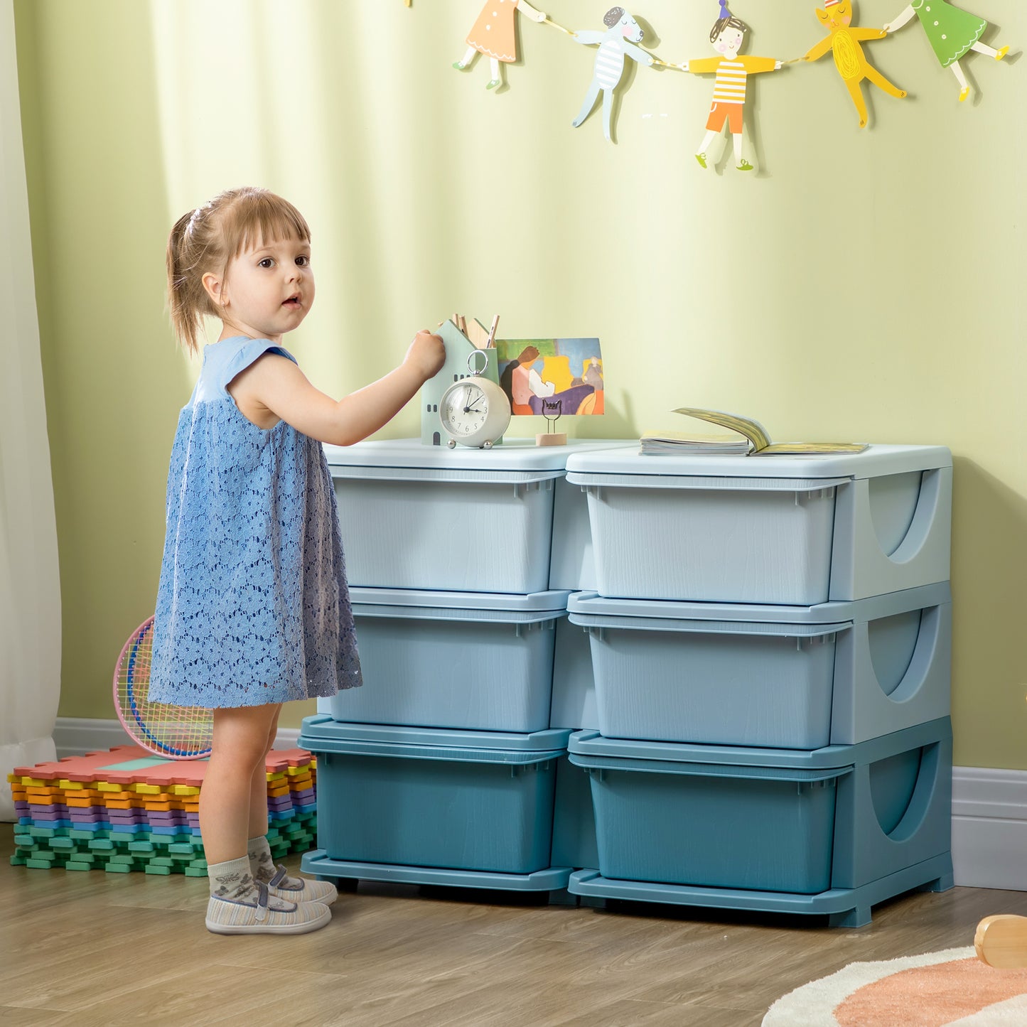 HOMCOM Blue Six-Drawer Kids Storage Organizer - ALL4U RETAILER LTD