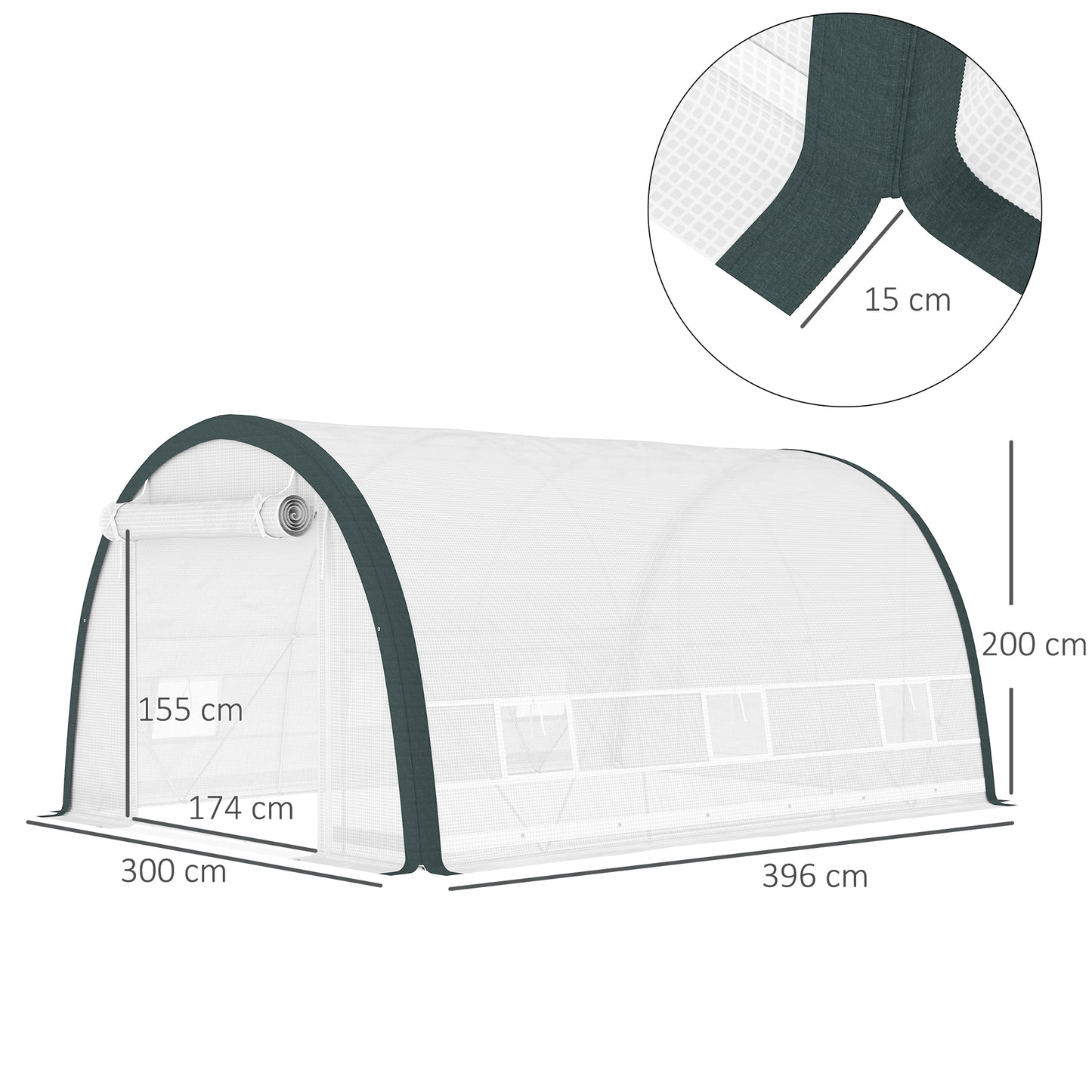 Outsunny 4x3m Walk In Polytunnel Greenhouse With Accessories Galvanized Steel Frame Two Layer Mesh Cover White
