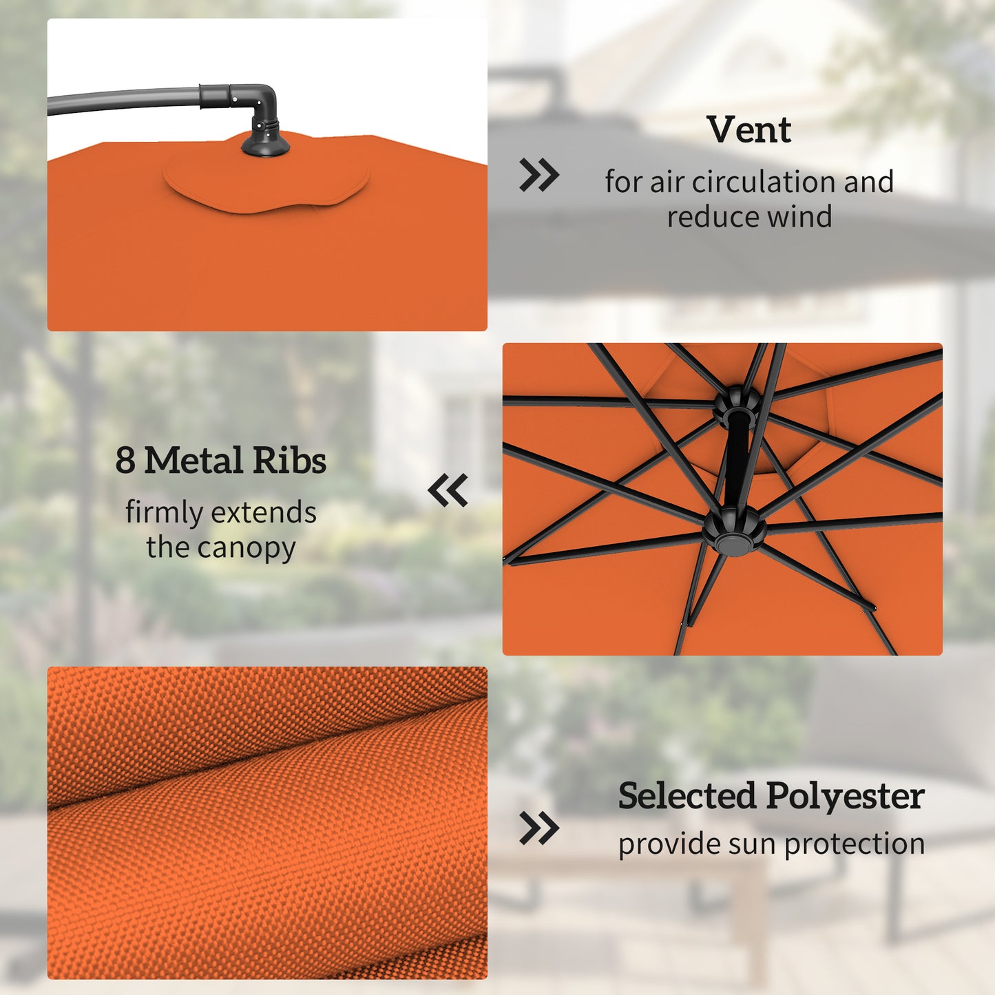Outsunny 3M Cantilever Overhanging Parasol With Base Weights And Cover Orange Outdoor