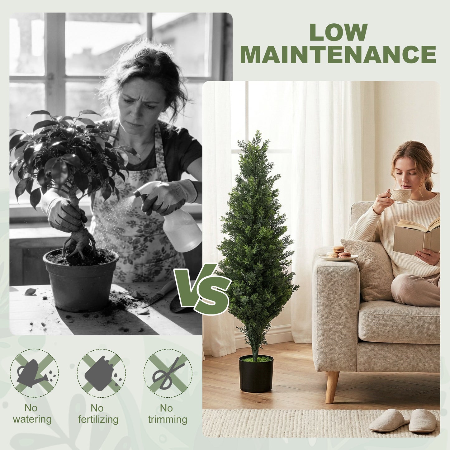 HOMCOM Set Of 2 Decorative Cypress Artificial Topiary Trees In Weighted Pots 120 Cm With 1092 Leaves