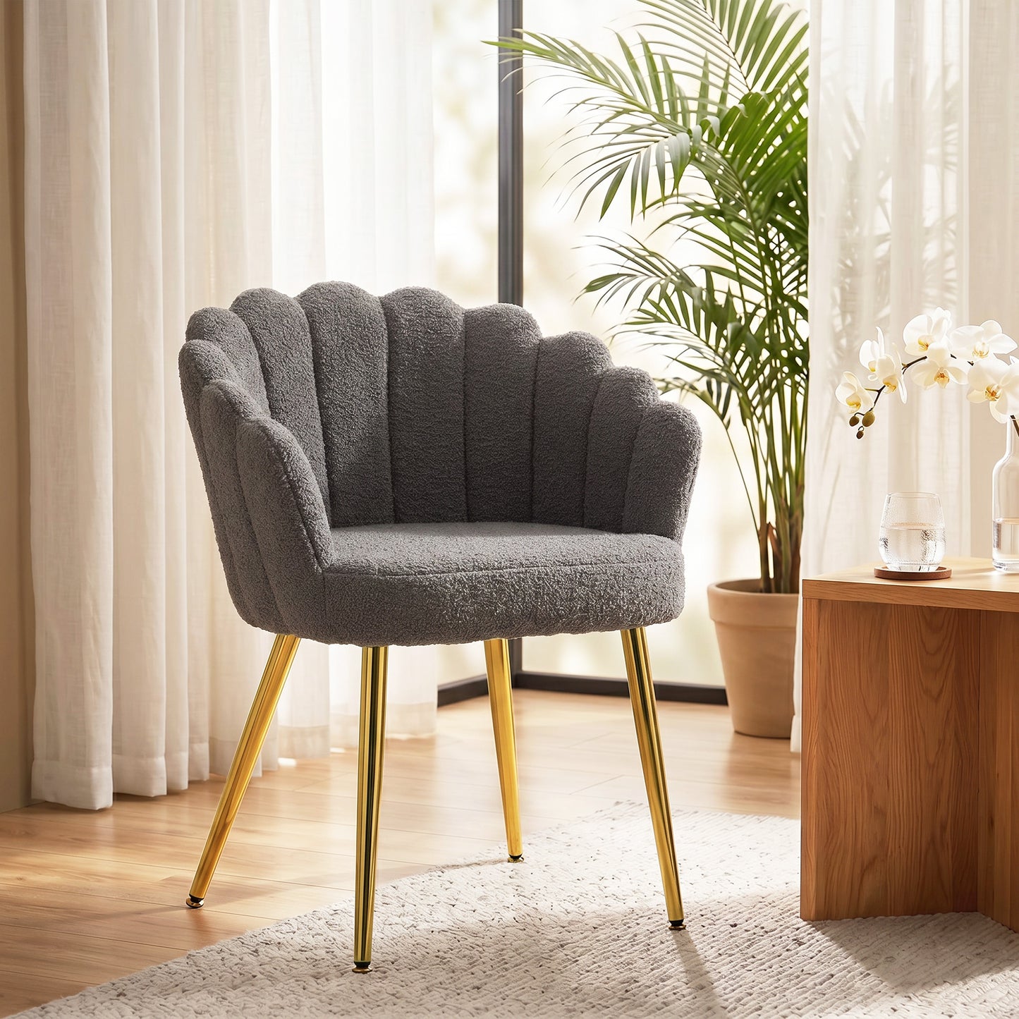 HOMCOM Petal Back Lounge Chair With Metal Legs For Living Room And Bedroom With Grey Finish