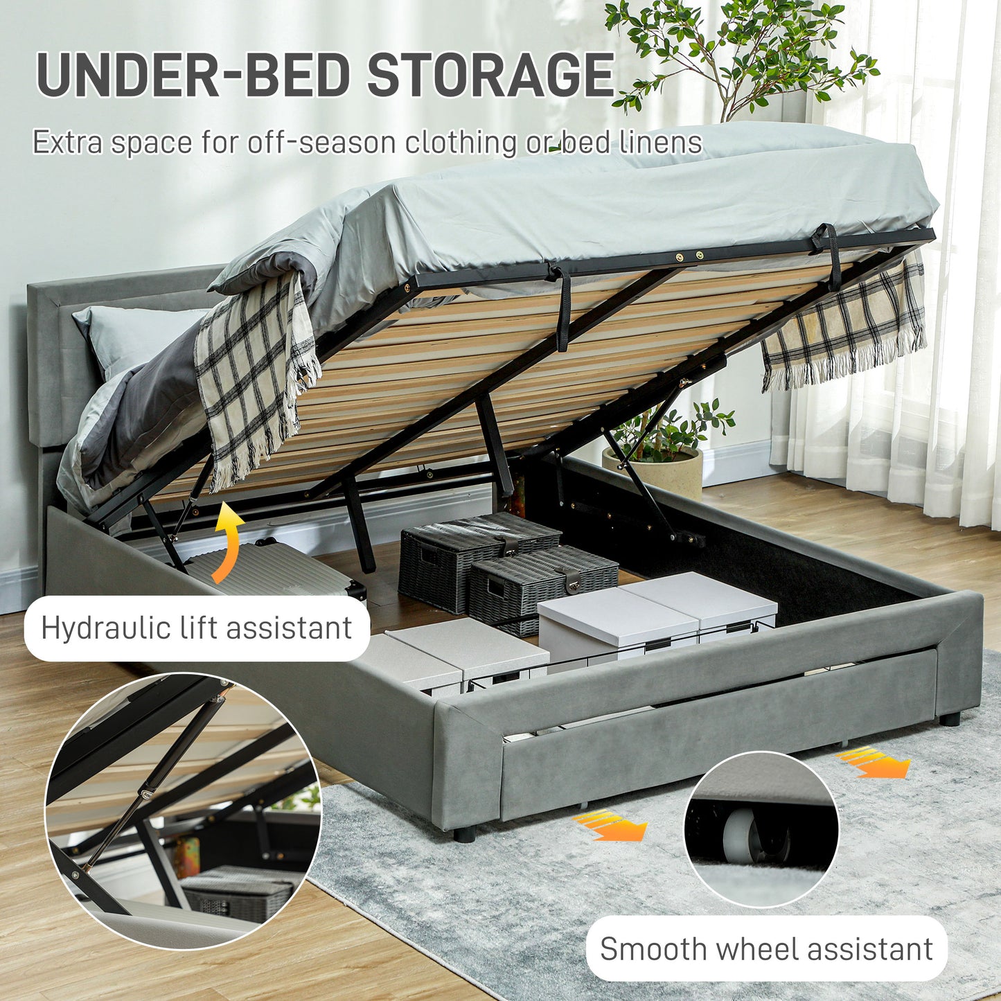 HOMCOM Grey Double Ottoman Bed with Front Drawer Storage - ALL4U RETAILER LTD