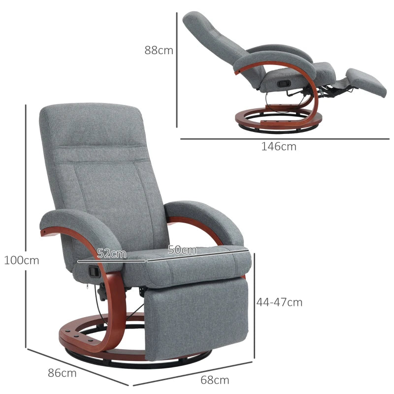 HOMCOM 135° Manual Reclining Swivel Chair with Footrest - Grey, Comfortable Lounge Recliner - ALL4U RETAILER LTD