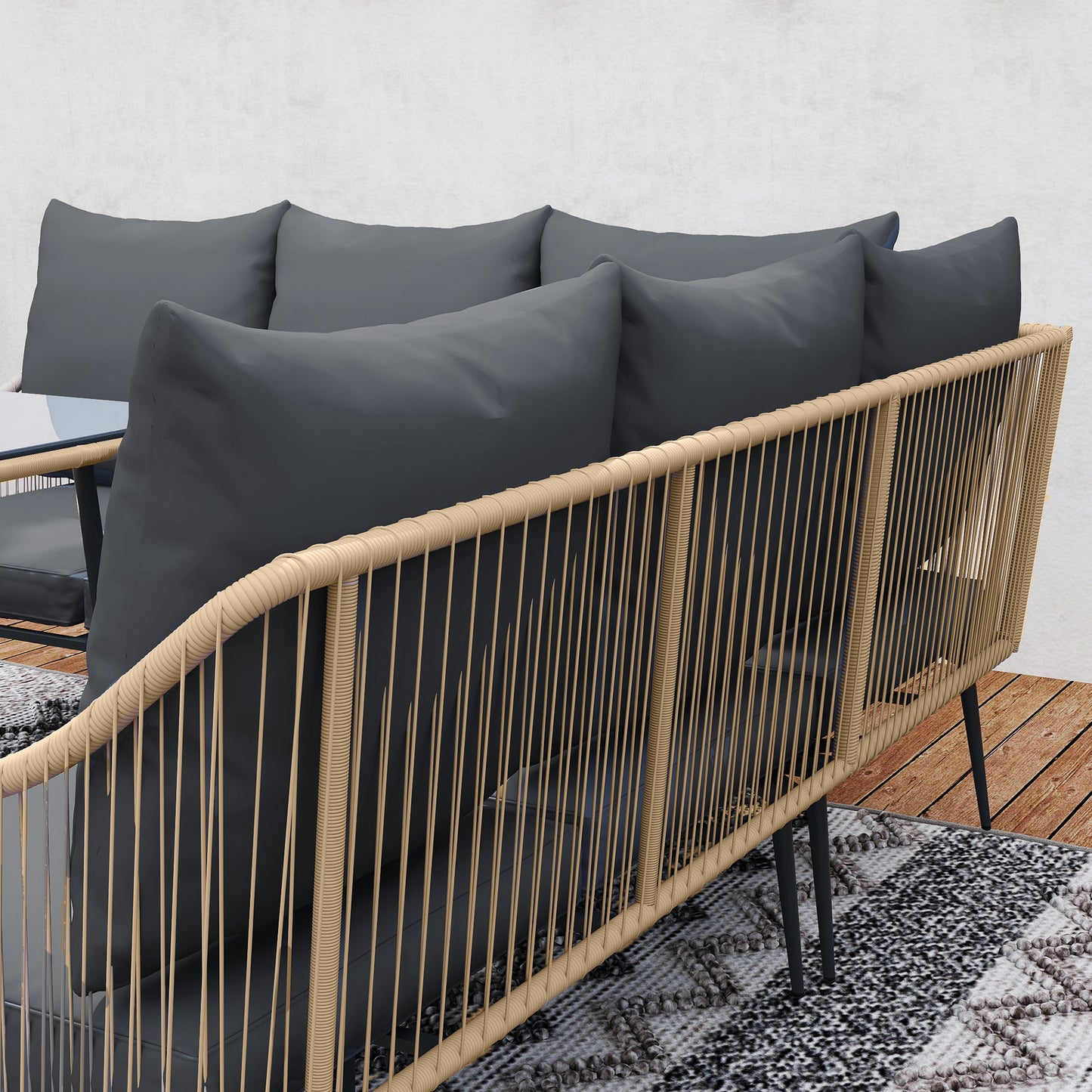 Outsunny Six Piece Rattan Garden Sofa Set With Steel Frame Brown Grey Outdoor Patio Furniture