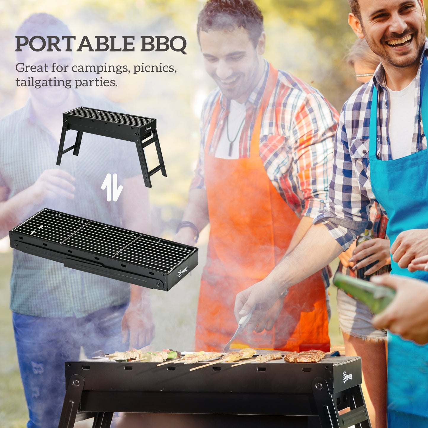 Outsunny Foldable Charcoal Grill Portable For Camping And Outdoor Cooking With Easy Clean Pull Out Charcoal Basin Black
