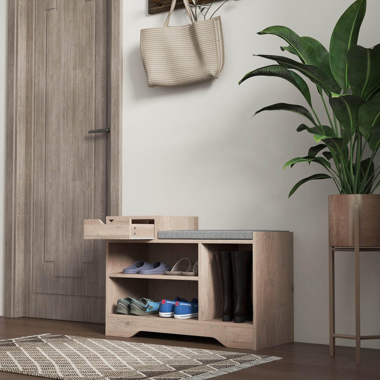 HOMCOM Grey Shoe Storage Bench with Comfortable Seating and Drawer - ALL4U RETAILER LTD