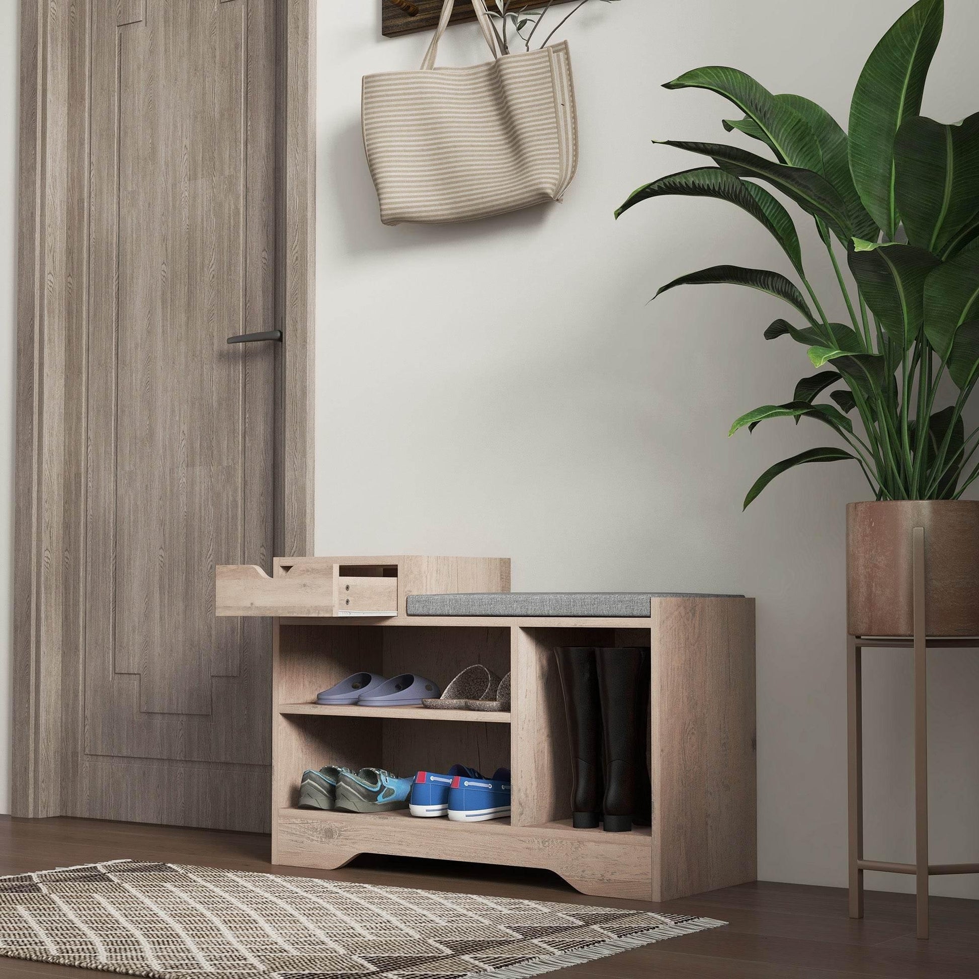 HOMCOM Grey Shoe Storage Bench with Comfortable Seating and Drawer - ALL4U RETAILER LTD