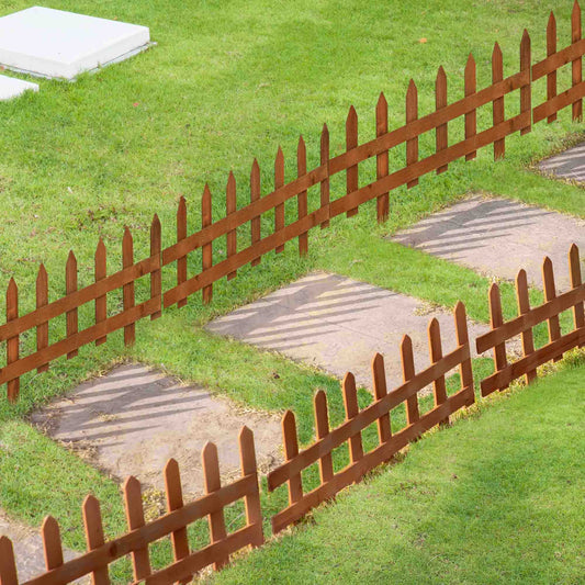 Outsunny 24 Pack Wooden Border Fences For Garden Edging And Flowerbeds 60L x 1D x 34H Cm Brown