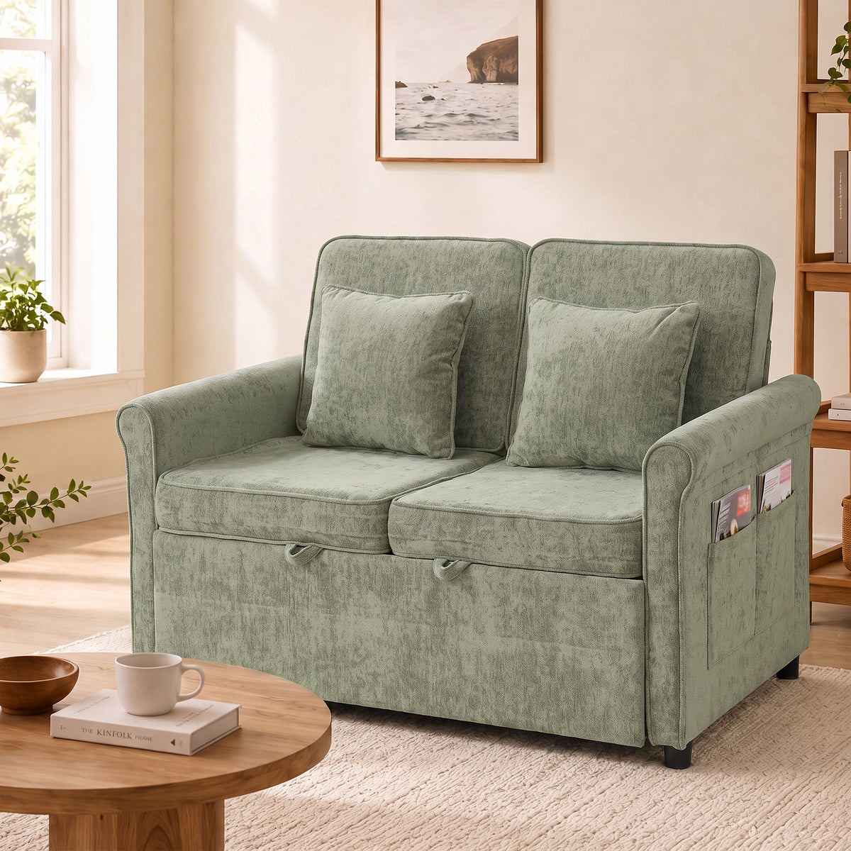 Homcom 2 Seater Sofa Bed Chenille Pull Out Sleeper With Adjustable Backrest